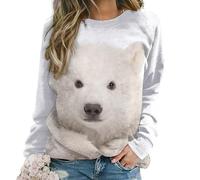 Qjjinxior Pull décontracté pour femme, pull fantaisie loup pour femme, haut à manches longues et col rond, ours polaire, L