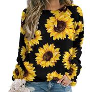 Qjjinxior Pull décontracté pour femme, recouvert de cœurs rouges pour femme, haut à manches longues et col rond, Fleurs de printemps rétro, 3XL