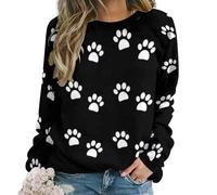 Qjjinxior Pull décontracté pour femme, recouvert de cœurs rouges pour femme, haut à manches longues et col rond, Empreintes de pattes de chien., XXL
