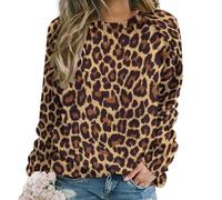 Qjjinxior Pull décontracté pour femme, recouvert de cœurs rouges pour femme, haut à manches longues et col rond, Motif guépard, L