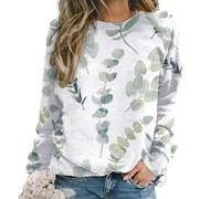 Qjjinxior Pull décontracté pour femme, recouvert de cœurs rouges pour femme, haut à manches longues et col rond, Feuilles d'eucalyptus., XXL