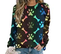 Qjjinxior Pull décontracté pour femme, sweat-shirt drôle rock and roll squelette tête de mort pour femmes, col rond à manches longues, Os et pattes colorés, XXL