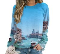 Qjjinxior Pull décontracté pour femme, sweat-shirt drôle rock and roll squelette tête de mort pour femmes, col rond à manches longues, Venise Italie., 3XL