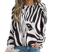 Qjjinxior Pull décontracté pour femme, sweat-shirt rose rouge et noir pour femme, col rond, manches longues, Rayures zébrées, M