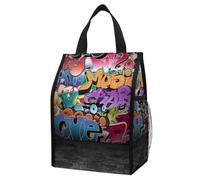 Qjjinxior Sac à déjeuner graffiti Hip Hop avec poches extérieures, sac à déjeuner fourre-tout pour le travail, le pique-nique, les voyages
