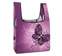 Qjjinxior Sac à provisions pliable, sac d'épicerie réutilisable, sac fourre-tout lavable pour un usage quotidien, sacs de voyage, Purple Butterfly Art, Taille unique