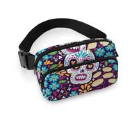 Qjjinxior Sac banane fantaisie loup réglable pour course à pied, marche, randonnée, Dia De Muertos mexicaine, 20x13cm