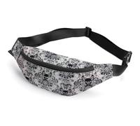 Qjjinxior Sac banane réglable en forme de cœur avec roses pour course à pied, marche, randonnée, Crâne gothique damassé effrayant Halloween, 36*15cm