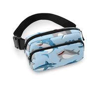 Qjjinxior Sac banane, sac banane réglable pour course à pied, marche, randonnée, Requin bleu mignon, 20x13cm