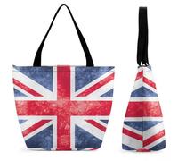 Qjjinxior Sac fourre-tout avec fermeture éclair, motif empreintes de pattes de chien, grand sac à bandoulière pour le quotidien, les voyages, Drapeau britannique vintage Union Jack., 28.5 x 18 x 32.5
