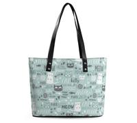 Qjjinxior Sac fourre-tout pour femme, sac à main volcanique craquelé de lave pour femme, sac à bandoulière pour le travail, le quotidien, les voyages, Adorable chat vert, 29*34*14cm