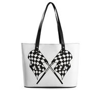 Qjjinxior Sac fourre-tout pour femme, sac à main volcanique craquelé de lave pour femme, sac à bandoulière pour le travail, le quotidien, les voyages, Drapeaux de course à carreaux., 29*34*14cm