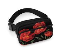 Qjjinxior Shiba Lnu Knock Sac banane réglable pour course à pied, marche, randonnée, Fleurs de coquelicot rouge., 20x13cm