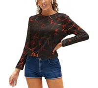 Qjjinxior T-shirt à manches longues pour femme, motif chevaux de dessin animé, décontracté, manches longues, col rond, Fissure de lave volcanique, XL