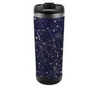 Qjjinxior Tasse à café de voyage isotherme en acier inoxydable de 380 ml, motif constellations phosphorescentes de minuit avec couvercle étanche, fond antidérapant