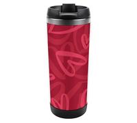 Qjjinxior Tasse à café de voyage isotherme en acier inoxydable de 380 ml, recouverte de cœurs rouges, tasse de voyage avec couvercle étanche, fond antidérapant