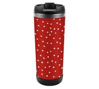 Qjjinxior Tasse à café de voyage isotherme en acier inoxydable de 380 ml, tasse de voyage à pois rouges avec couvercle étanche, fond antidérapant
