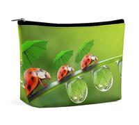 Qjjinxior Trousse à cosmétiques, trousse de maquillage de famille de cerfs de chasse, trousse de toilette portable avec fermeture éclair pour un usage quotidien, voyage, Coccinelle - Paysage vert