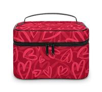 Qjjinxior Trousse à cosmétiques, trousse de maquillage de terrain de golf, trousse de toilette de voyage en cuir pour femme, Recouvert de cœurs rouges, 25x18x15cm
