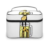 Qjjinxior Trousse à cosmétiques, trousse de maquillage de terrain de golf, trousse de toilette de voyage en cuir pour femme, Adorable girafe et bière, 25x18x15cm