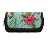 Qjjinxior Trousse à crayons double couche, motif feuilles d'eucalyptus, trousse de papeterie utilisée comme trousse à crayons, Fleurs tropicales hawaïennes, Taille unique, Trousse à crayons