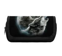 Qjjinxior Trousse à crayons double couche, paillettes argentées brillantes. Sac de papeterie utilisé comme trousse à crayons, Trois loups et lune, Taille unique, Trousse à crayons