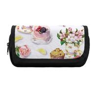 Qjjinxior Trousse à crayons double couche, rayures noires et blanches. Sac de papeterie utilisé comme trousse à crayons, Gâteau et théière Floral, Taille unique, Trousse à crayons