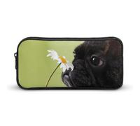 Qjjinxior Trousse à crayons, fleurs de cerisier, sac de papeterie, sac de voyage d'affaires ou petite boîte à outils, trousse de maquillage pour filles, Motif chien carlin fleur, 22*12*5cm, Trousse à