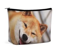 Qjjinxior Trousse de maquillage à motif floral pour gâteau et théière - Trousse de toilette portable avec fermeture éclair pour un usage quotidien, voyage, Smile Shiba Inu, Taille unique