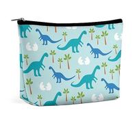 Qjjinxior Trousse de maquillage avec fermeture éclair pour un usage quotidien, voyage - Motif fleur d'hibiscus bleue, Adorables dinosaures, Taille unique