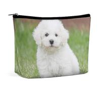 Qjjinxior Trousse de maquillage colorée pour lévrier - Trousse de toilette portable avec fermeture éclair pour un usage quotidien, voyage, Chien bichon frisé., Taille unique