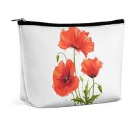 Qjjinxior Trousse de maquillage en marbre gris or rose avec fermeture éclair pour un usage quotidien, voyage, Coquelicot rouge, Taille unique