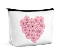 Qjjinxior Trousse de maquillage portable avec fermeture éclair pour un usage quotidien, les voyages, Roses en forme de cœur, Taille unique