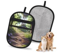 QJKFDHG Enchanted Forest Path Gants d'épilation électrostatiques pour animaux domestiques, brosse magique réutilisable pour poils de chien et chat | Éliminateur de poils pour canapé, tapis, siège de