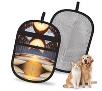 QJKFDHG Gants d'épilation électrostatiques en forme d'arche blanche à double étoile coucher de soleil, brosse magique réutilisable pour poils de chien et chat | Éliminateur de fourrure pour canapé