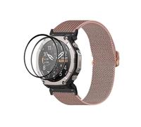 QJONSIU Bracelet Compatible avec Amazfit T-Rex Ultra 2, Respirant Bande en Nylon Robuste Sportive Strap Band, 2 Packs Film Protecteur-Rose