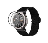 QJONSIU Bracelet Compatible avec Amazfit T-Rex Ultra 2, Respirant Bande en Nylon Robuste Sportive Strap Band, 2 Packs Film Protecteur-Noir