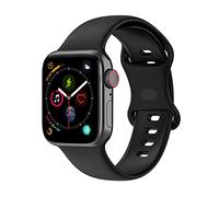 QJONSIU Bracelet Compatible avec Apple Watch SE 3 44mm, Respirant Bracelet en Silicone Souple, Respectueux de la Peau-Noir