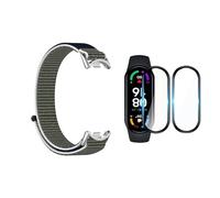 QJONSIU Bracelet Compatible avec Xiaomi Smart Band 10, Respirant Bande en Nylon Robuste Sportive Strap Band, 2 Packs Film Protecteur-Gris Bleu