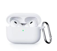 QJONSIU Coque Compatible avec Airpods Pro 3 2025, Protection Coque en Silicone Souple Case avec Mousqueton-Blanc