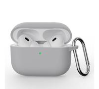 QJONSIU Coque Compatible avec Airpods Pro 3 2025, Protection Coque en Silicone Souple Case avec Mousqueton-Gris