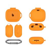 QJONSIU Coque Compatible avec Beats Powerbeats Pro 2, Antichoc Robuste Souple Silicone Protection avec Mousqueton, Protection Intégrale du Corps-Orange