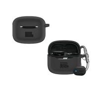 QJONSIU Coque Compatible avec JBL Tune Buds 2, Antichoc Coque de Protection TPU Robuste avec Mousqueton, Protection Intégrale du Corps-Noir