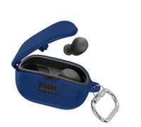 QJONSIU Coque Compatible avec JBL Vibe Buds, Antichoc Robuste Souple Silicone Protection avec Mousqueton, Protection Intégrale du Corps-Bleu