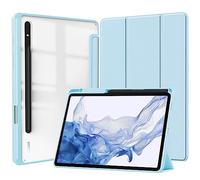 QJONSIU Coque Compatible avec Samsung Galaxy Tab S11 Ultra, Stand Feature Étui Intelligent en TPU Souple, Anti-Rayures Acrylique Clair Protecteur Case-Bleu Ciel