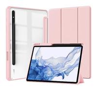 QJONSIU Coque Compatible avec Samsung Galaxy Tab S11 Ultra, Stand Feature Étui Intelligent en TPU Souple, Anti-Rayures Acrylique Clair Protecteur Case-Rose