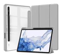 QJONSIU Coque Compatible avec Samsung Galaxy Tab S11 Ultra, Stand Feature Étui Intelligent en TPU Souple, Anti-Rayures Acrylique Clair Protecteur Case-Gris