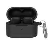 QJONSIU Coque Compatible avec Sony WF-1000 XM6, Antichoc Robuste Souple Silicone Protection avec Mousqueton, Protection Intégrale du Corps-Noir
