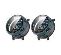 QJONSIU Coque PC Dur Compatible avec Amazfit Active Max avec Verre Trempé Film, 2 Pack Coque de Protection Anti-rayures-Vert