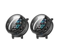 QJONSIU Coque PC Dur Compatible avec Amazfit Active Max avec Verre Trempé Film, 2 Pack Coque de Protection Anti-Rayures-Noir